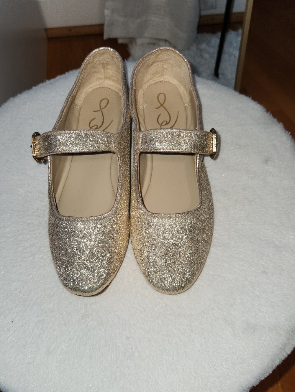Sam Edelman Gold Glitter Mary Jane Flats with Strap